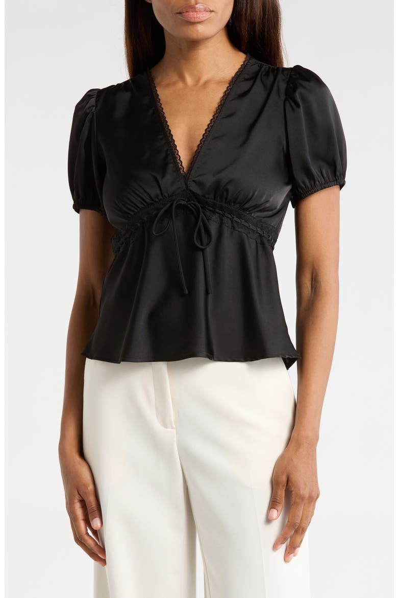 Puff Sleeve Peplum Top, Main, color, BLACK