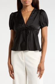 WAYF Puff Sleeve Peplum Top