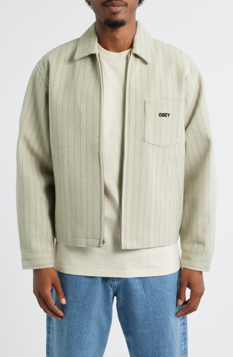 Obey Vernon Pinstripe Felted Zip Jacket, Main, color, Abbey Stone