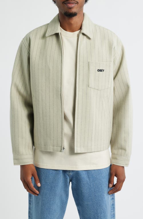 Obey Vernon Pinstripe Felted Zip Jacket In Burgundy