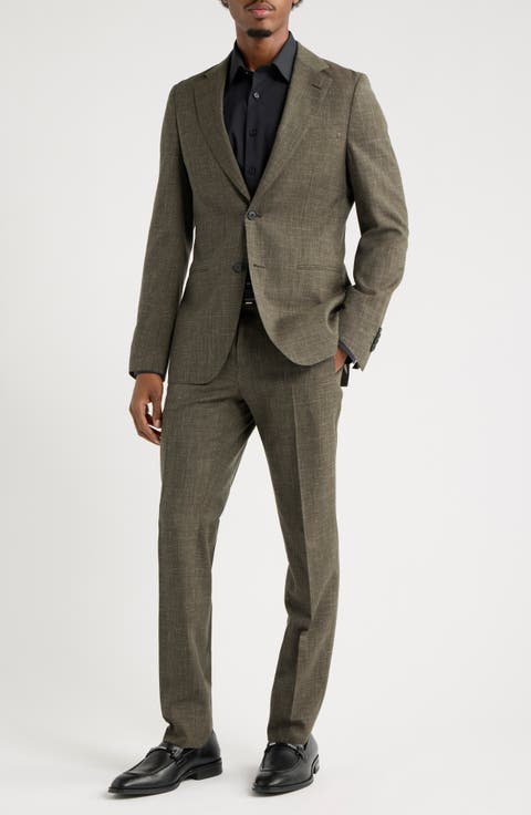 Huge Slim Fit Blue Slub Mélange Wool & Linen Suit