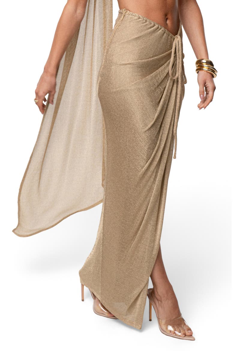 Noelia Metallic Maxi Sweater Skirt, Alternate, color, GOLD