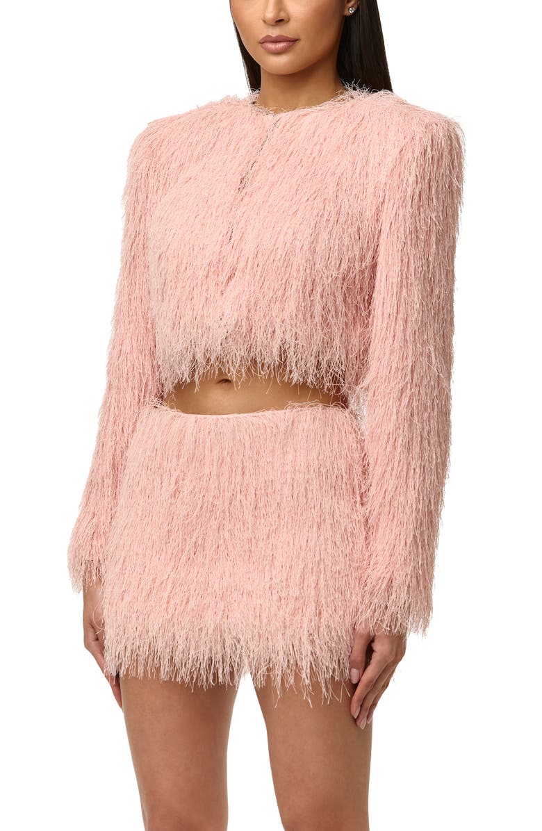 Naked Wardrobe Fringe Crop Jacket, Alternate, color, Peach