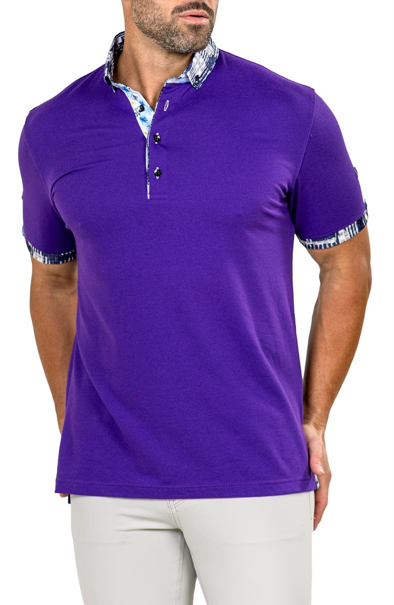 Maceoo Newton Marthyr0030 Purple Button-Down Piqué Polo, Alternate, color, Purple