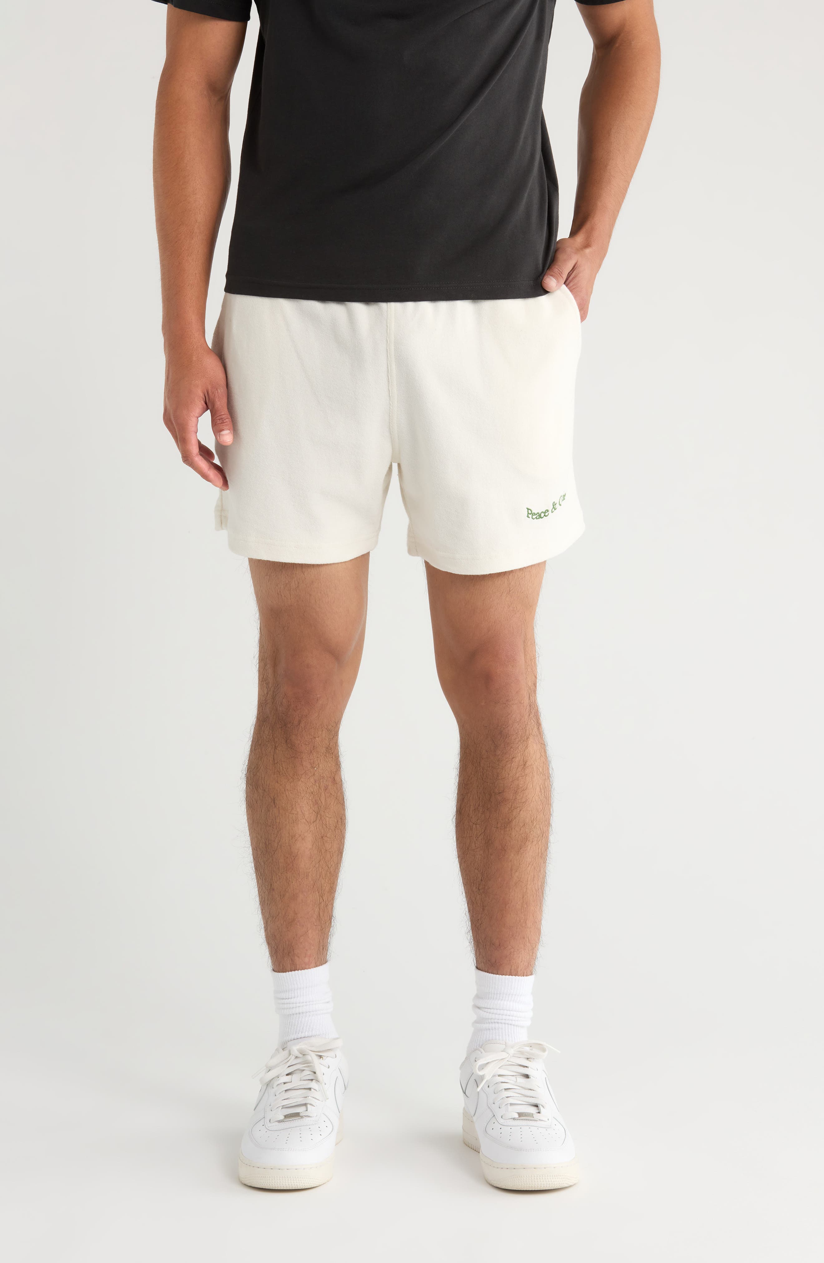 Museum of Peace & Quiet Wordmark Logo Embroidered Terry Cloth Shorts