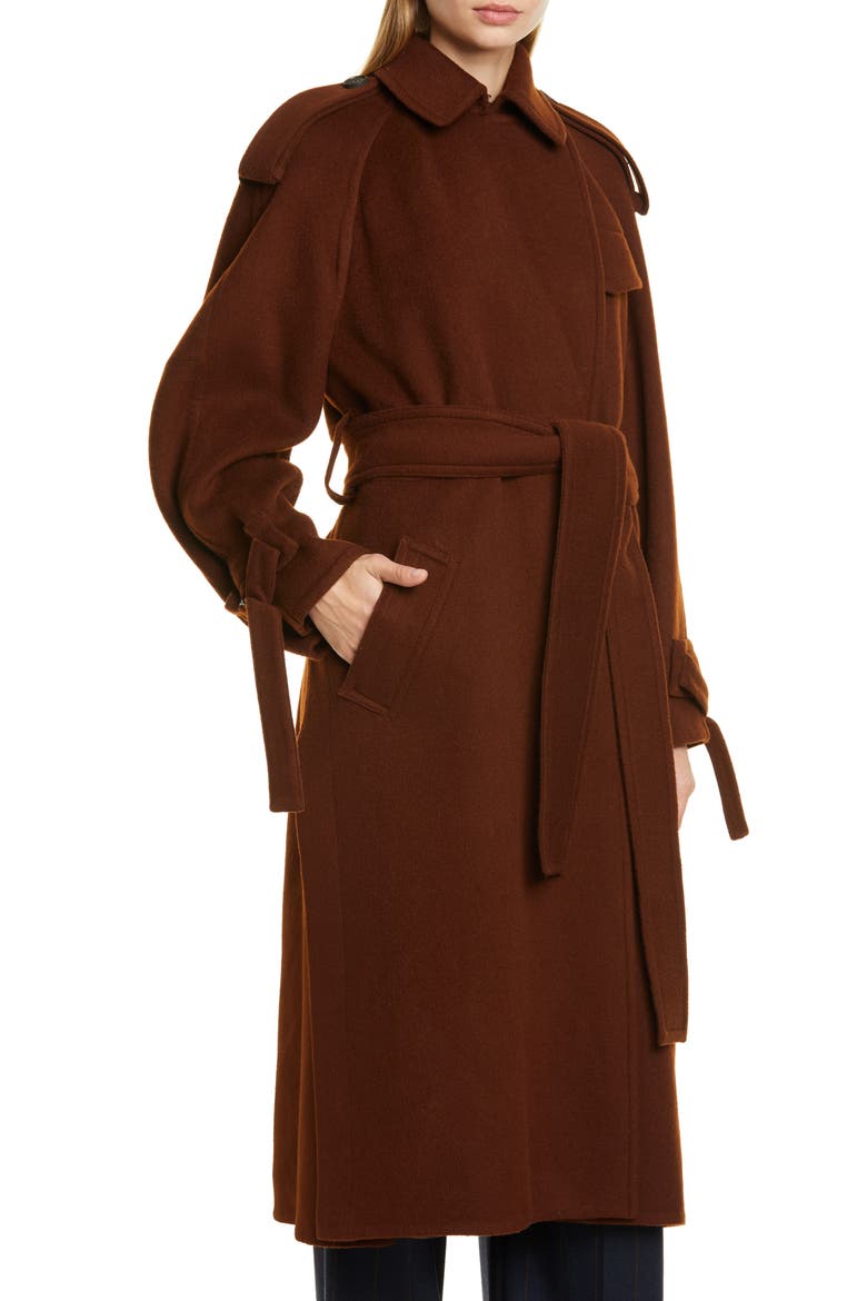 Belted Wool Blend Trench Coat, Alternate, color, MAHOGANY