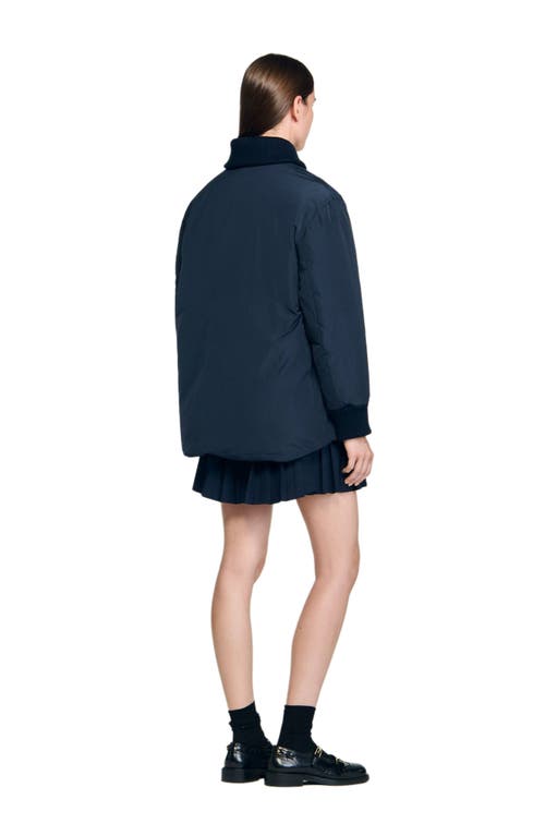 Sandro Puffer Jacket With Teddy Collar In Blue