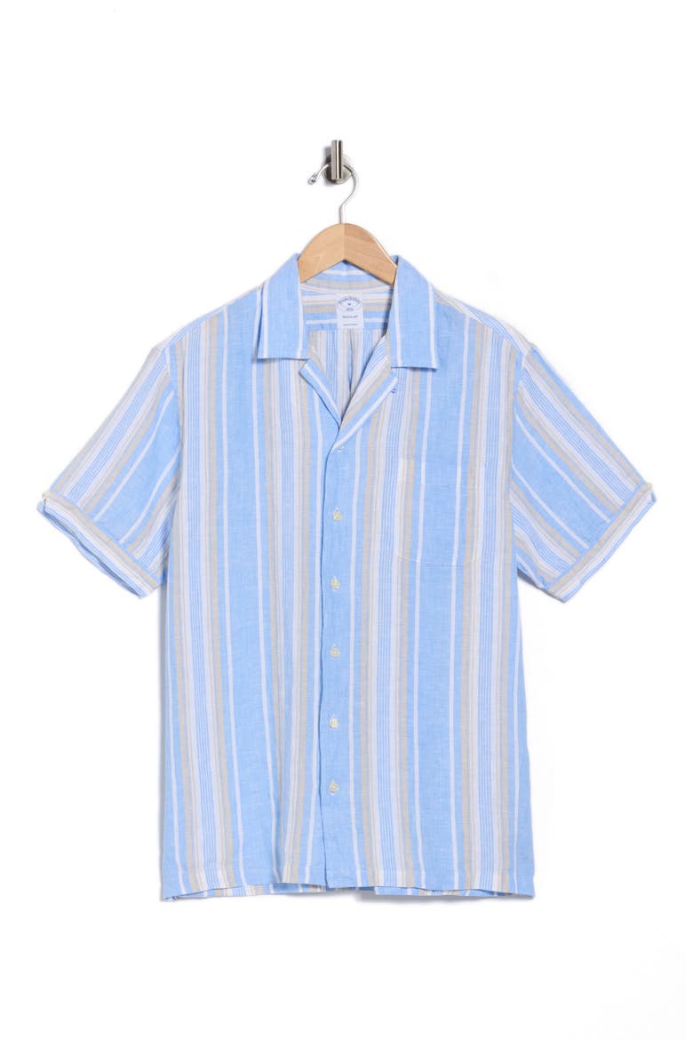 Regular Fit Stripe Linen Camp Shirt, Alternate, color, BLUE SAND STRIPE