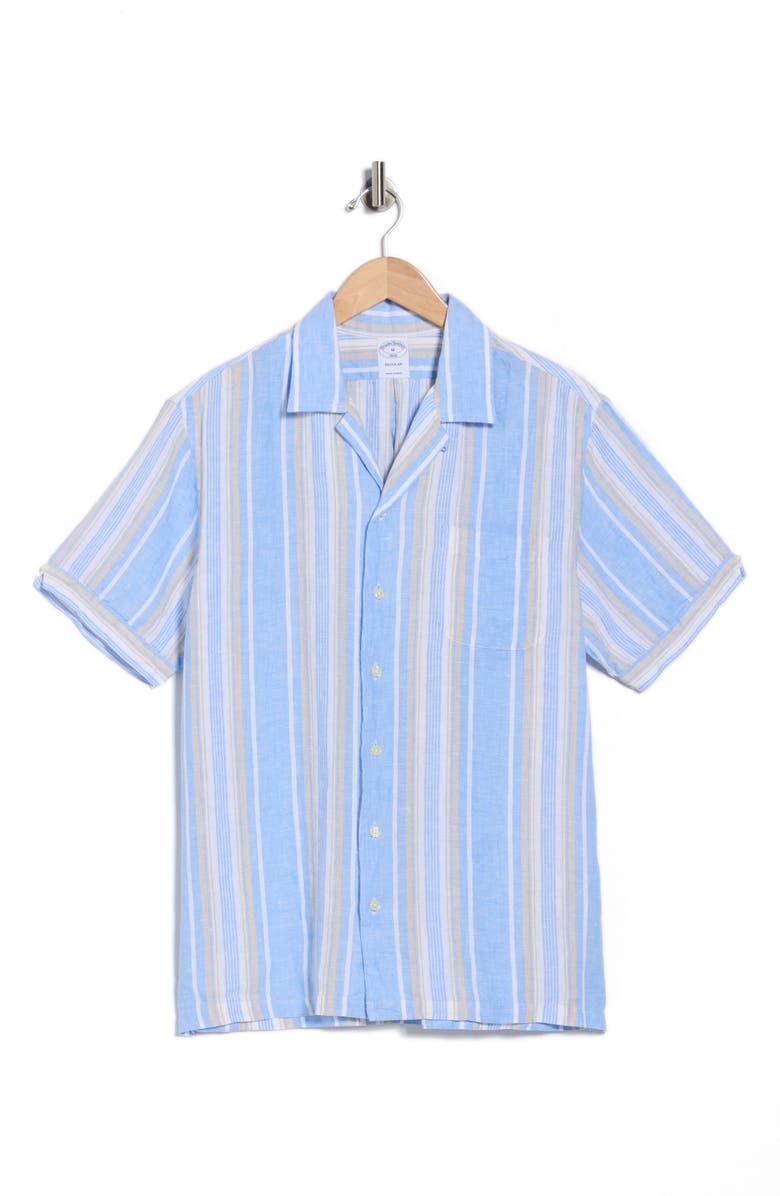 Brooks Brothers Regular Fit Stripe Linen Camp Shirt, Alternate, color,