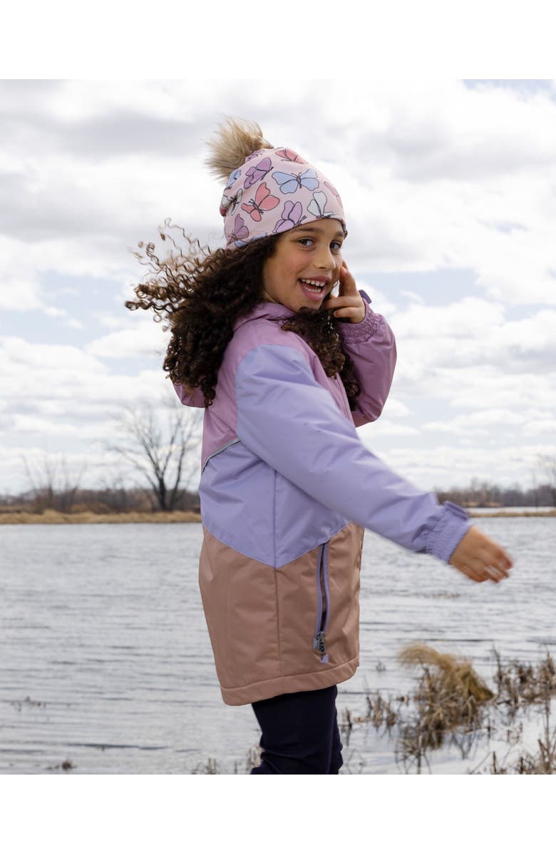 Deux par Deux Stretch Jersey Hat Printed Butterflies with Pompom, Alternate, color, Pink Printed Butterflies