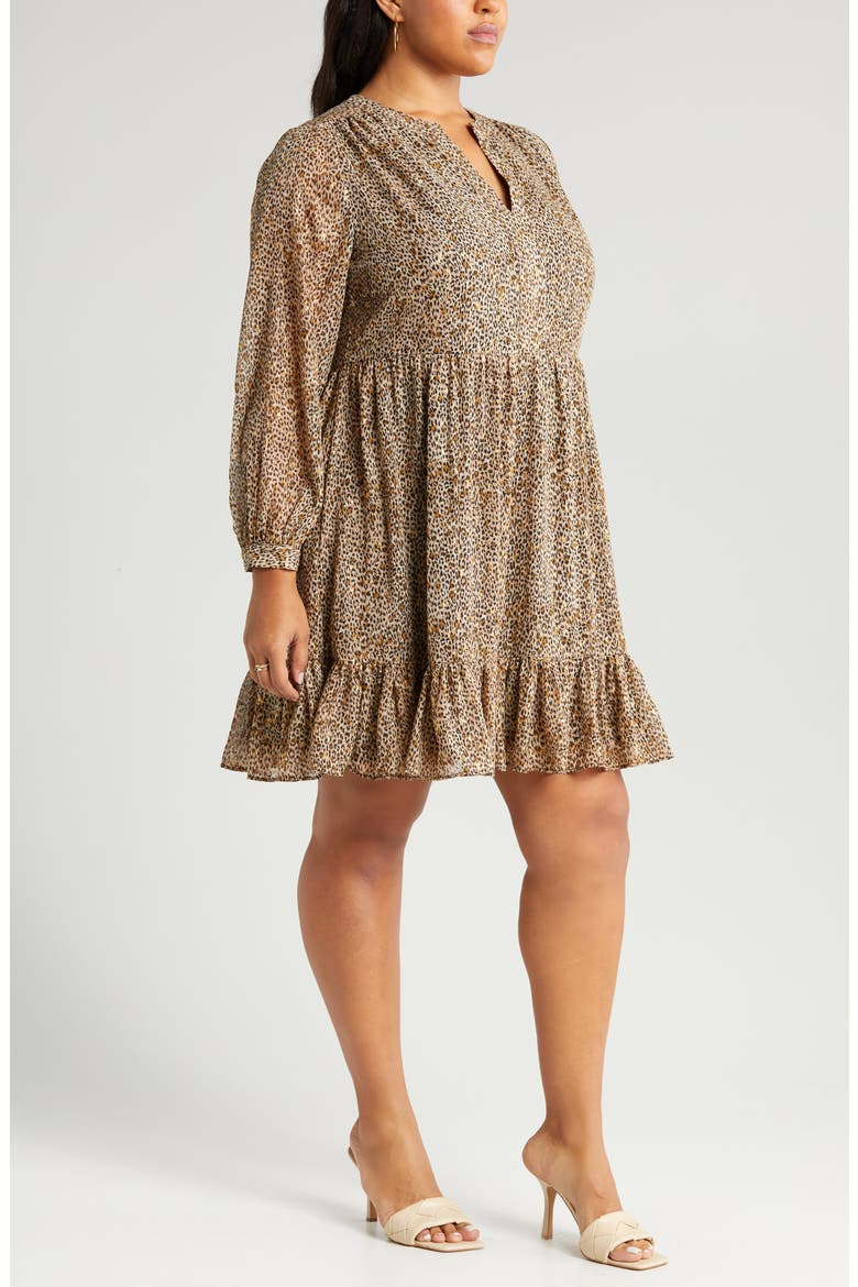 Leopard Print Ruffle Hem Long Sleeve Dress, Alternate, color, FOXTROT
