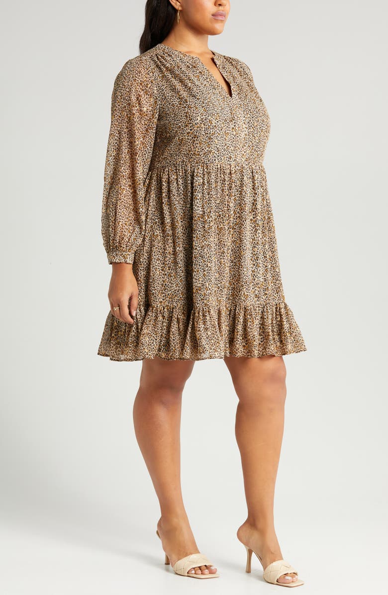 Vince Camuto Leopard Print Ruffle Hem Long Sleeve Dress, Alternate, color,