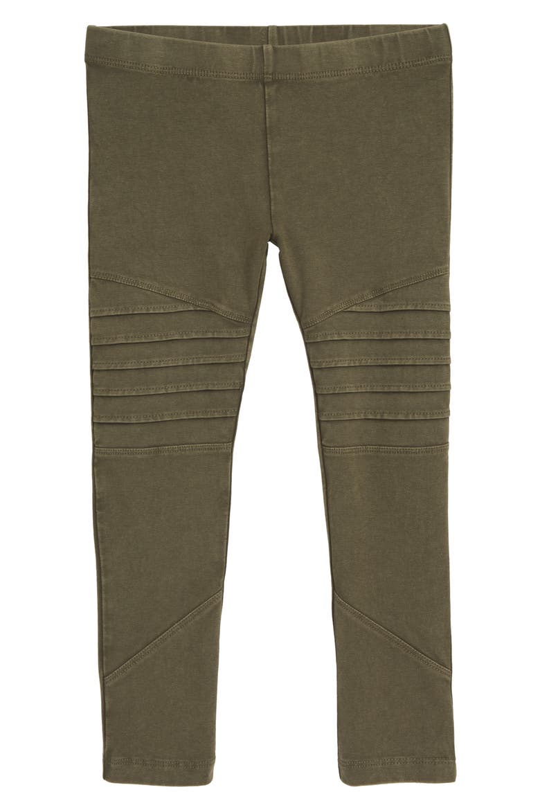 Kids' Stretch Cotton Moto Leggings, Main, color, OLIVE SARMA WASH