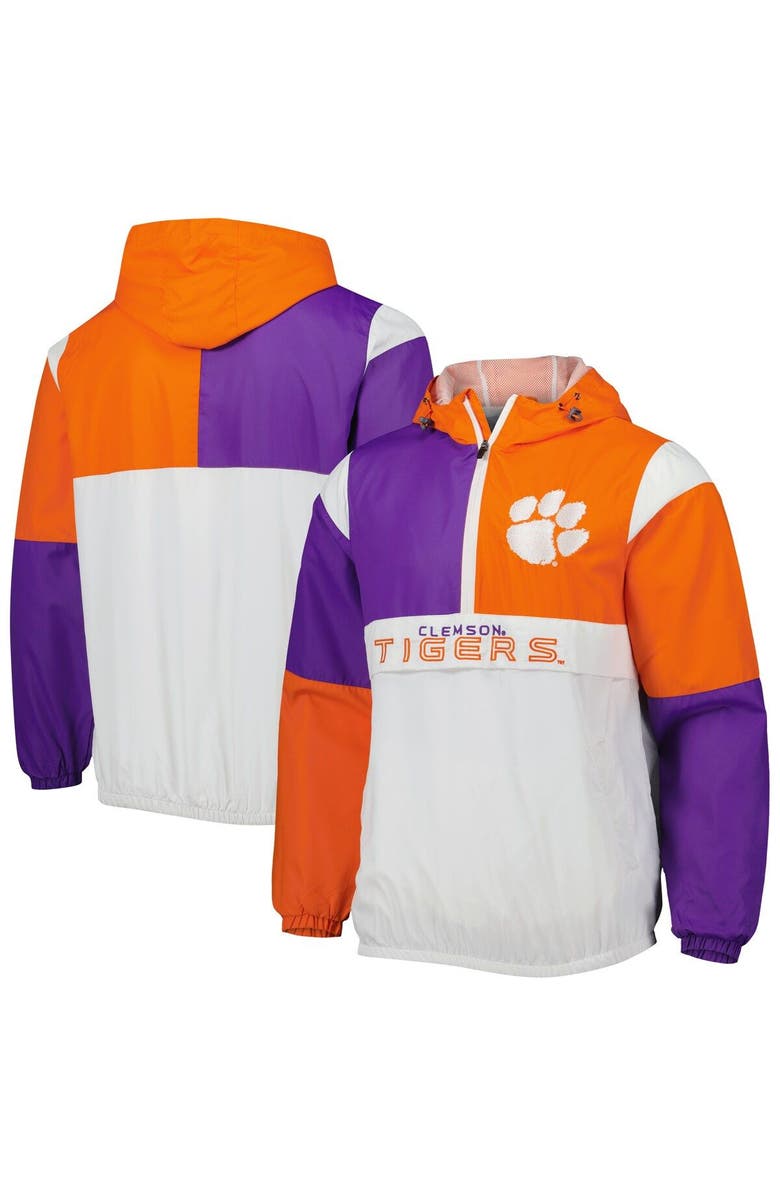 G-III SPORTS BY CARL BANKS Men's G-III Sports by Carl Banks White/Orange Clemson Tigers Fair Catch Half-Zip Anorak Jacket, Main, color, 