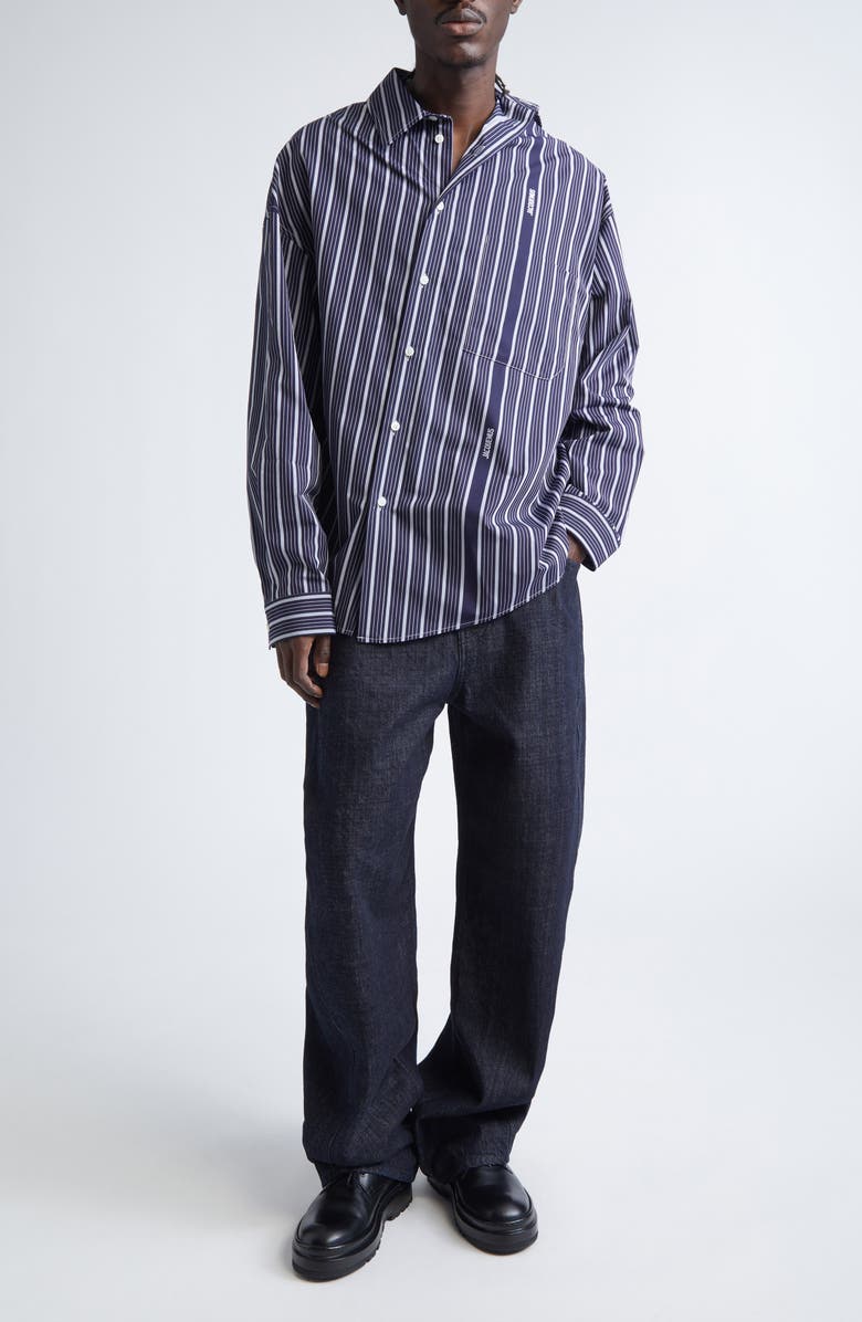 Jacquemus Le de-Nîmes Miranda Twisted Wide Leg Jeans, Alternate, color, Dark Navy