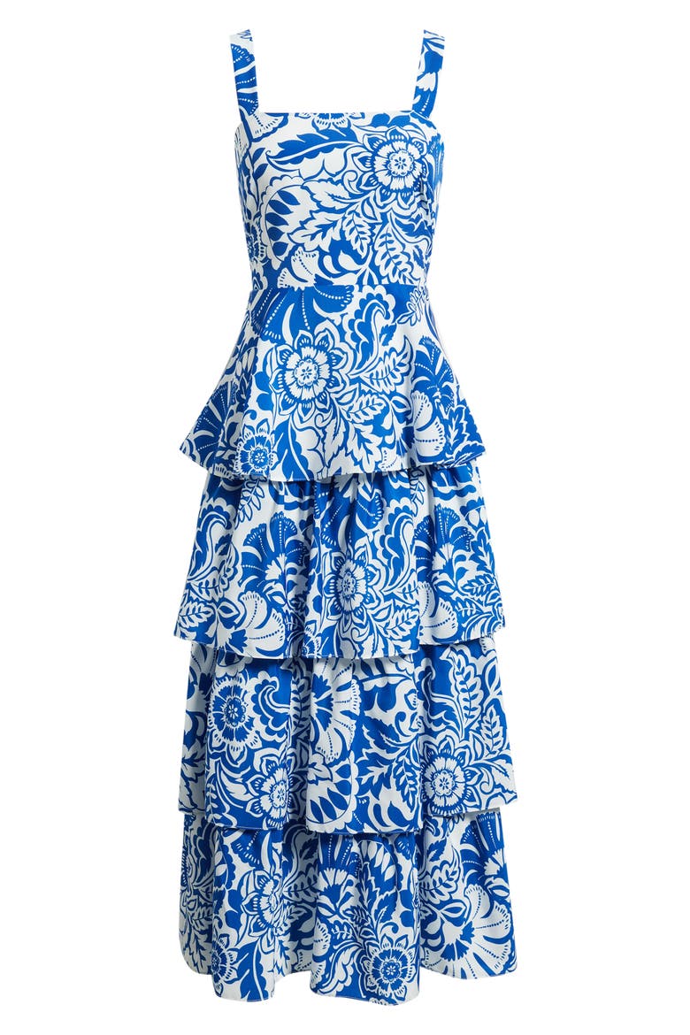 Floral Tiered Maxi Dress, Alternate, color, BLU IVORY