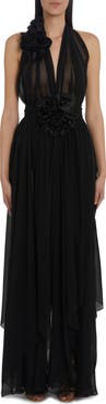 Dolce&Gabbana Rosette Detail Halter Neck Silk Chiffon Gown