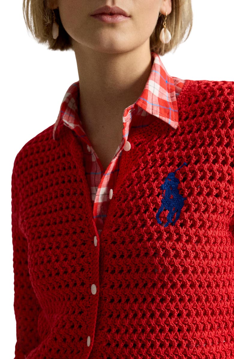 Polo Ralph Lauren Big Pony Cotton Cardigan, Alternate, color, Petal Rose