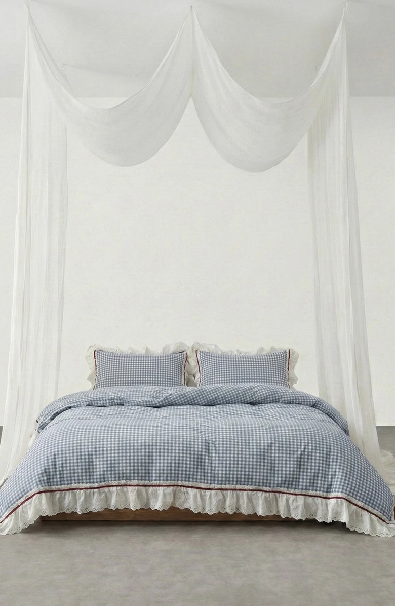 Ever Lasting Gingham Floral Ruffle Bedding Set, Alternate, color, Blue