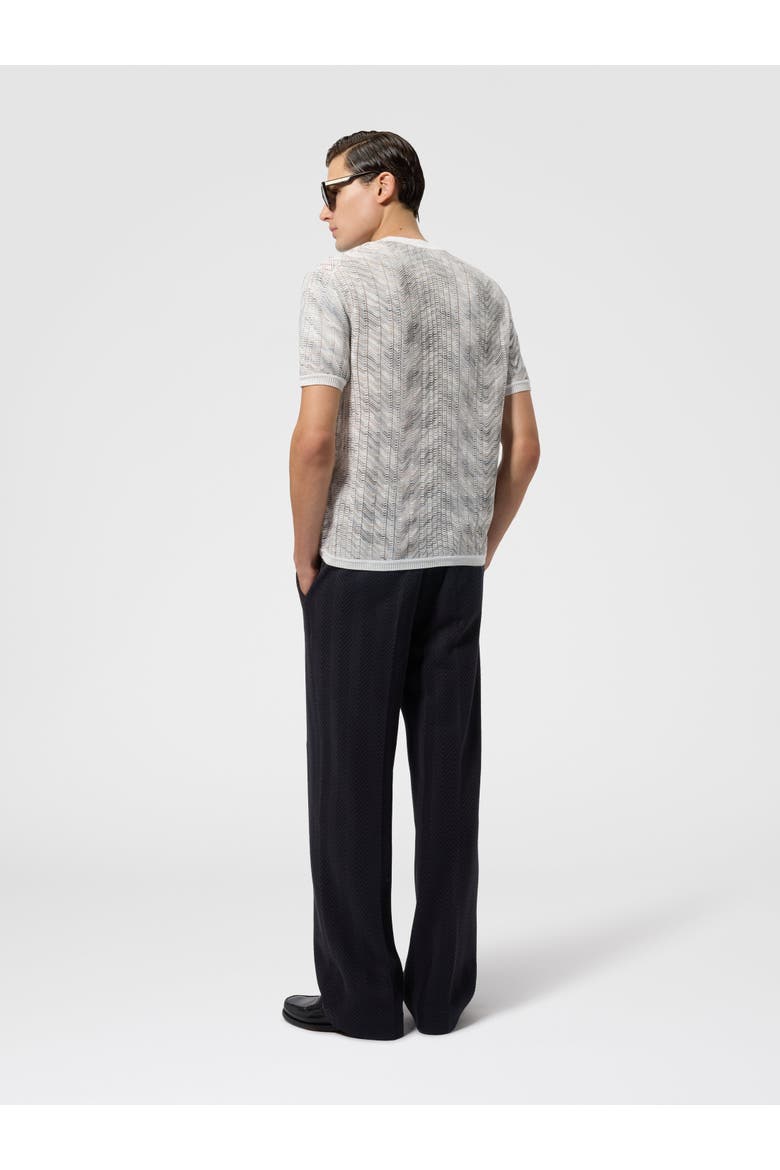 Openwork Cotton And Viscose Knit T-shirt, Alternate, color, White & Beige