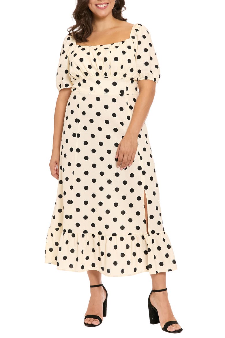 Square Neck Midi Dress, Main, color, CREAM/ BLACK