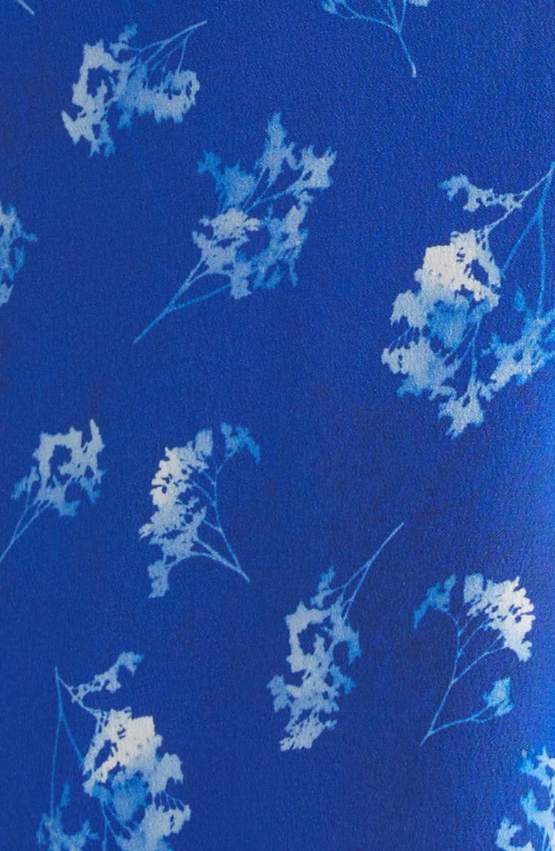 Victoria Beckham Bela Floral Ruched Silk Midi Dress, Alternate, color, Cyanotype Flower Indigo