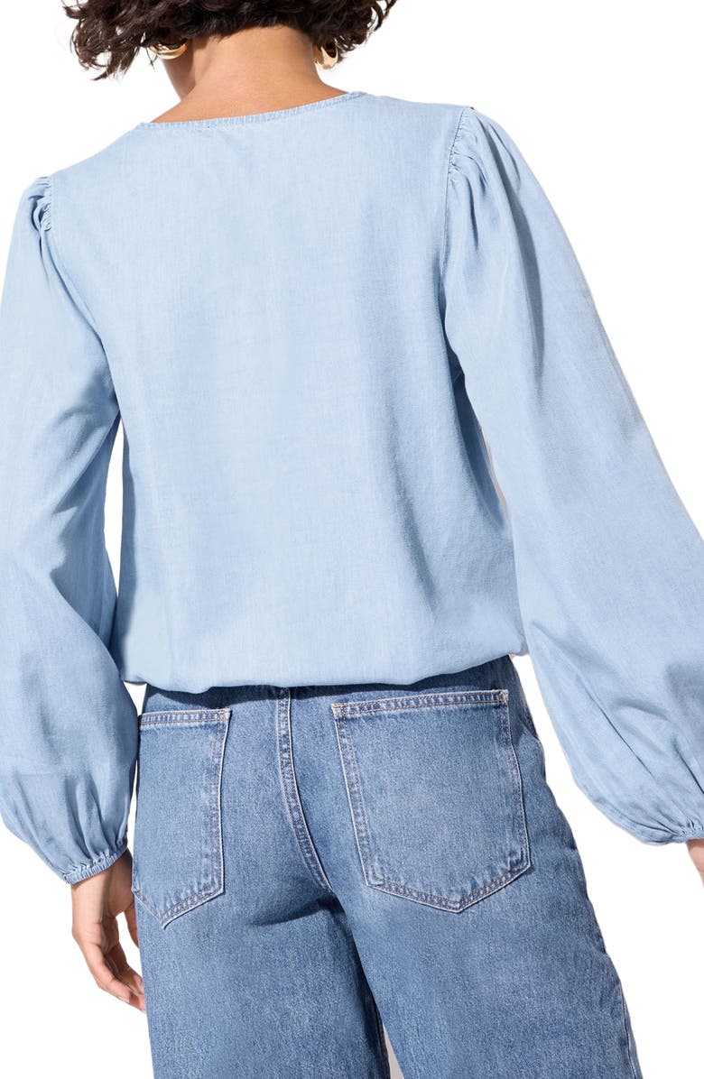 Friends Like These Ruffle Chambray Top, Alternate, color, Blue