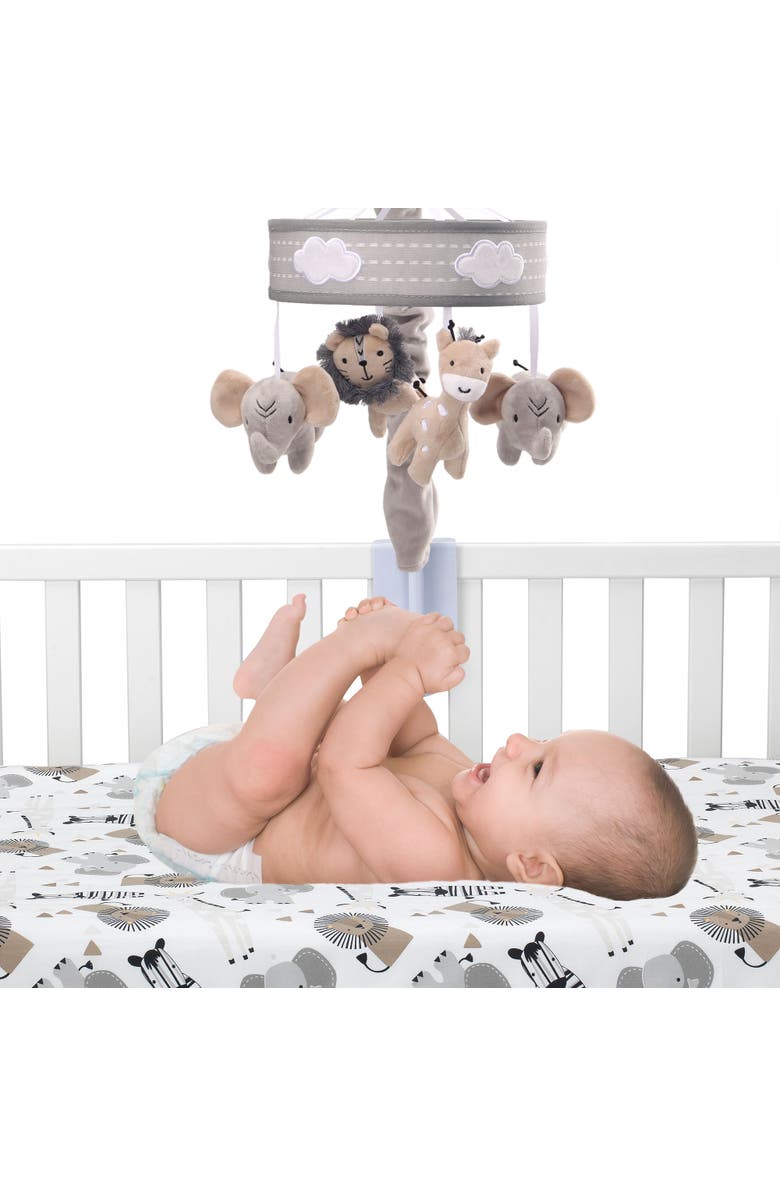 Lambs & Ivy Jungle Safari Elephant/Lion/Giraffe Musical Baby Crib Mobile Toy, Alternate, color, Gray