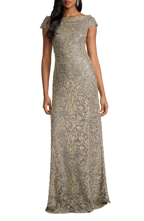 Metallic Embroidery Body-Con Gown