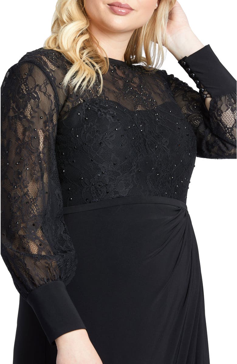 Mac Duggal Sequin Lace Illusion High Sweetheart Neck Evening Gown, Alternate, color, Black