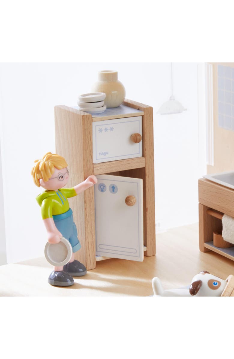 HABA Little Friends Kitchen Room Set - Wooden Dollhouse Furniture for 4" Bendy Dolls, Alternate, color, Multi