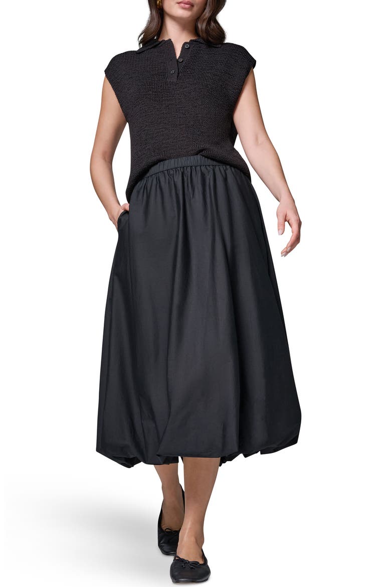 Stretch Poplin Bubble Skirt, Alternate, color, BLACK