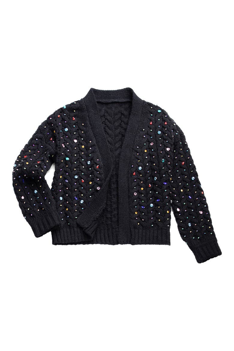 Rhinestone Cable Knit Cardigan, Alternate, color, BLACK