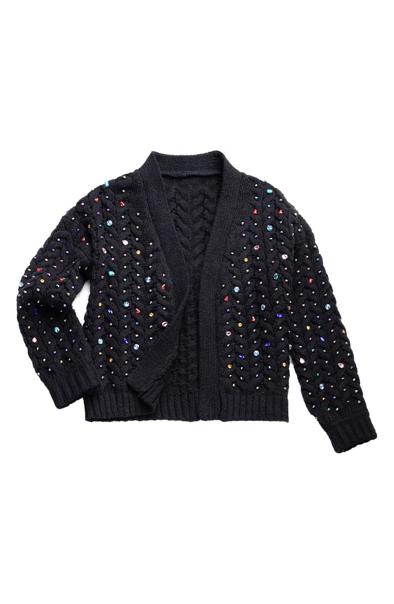SAACHI Rhinestone Cable Knit Cardigan, Alternate, color, Black