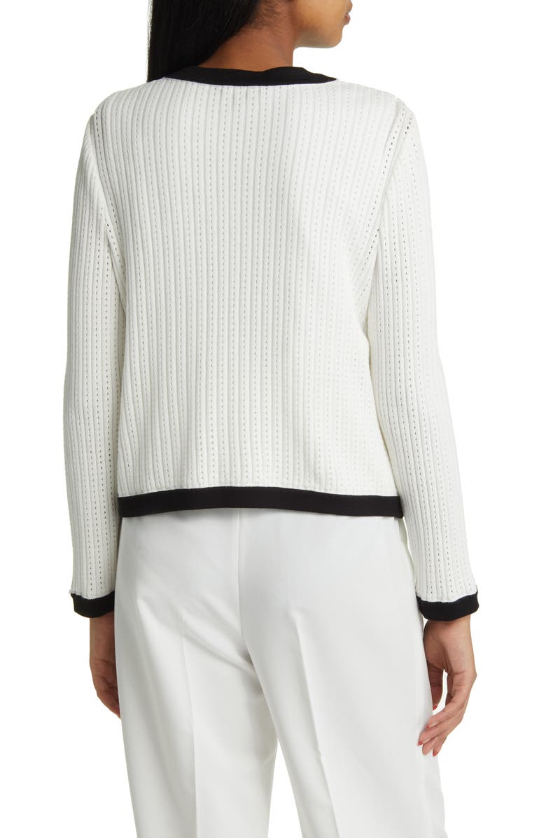 Misook Contrast Detail Cable Cardigan, Alternate, color,