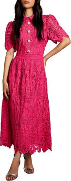 Coast Short Sleeve Collared Lace Midi Dress