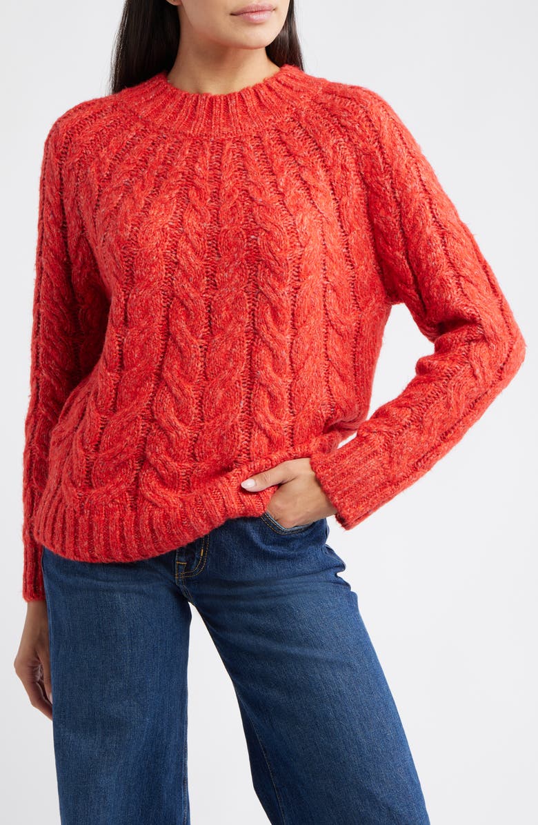 Hatley Dylan Cable Stitch Sweater, Main, color, Ruby Red