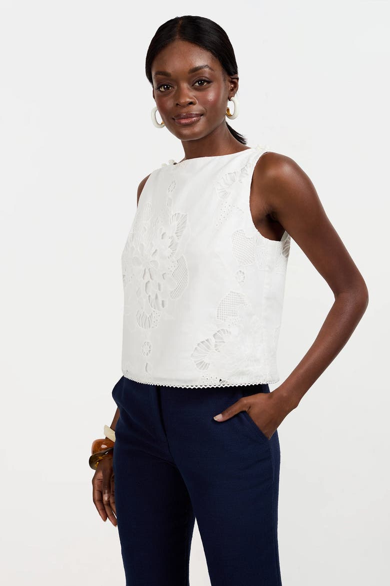 Alessandra Top Cropped Cotton Eyelet, Alternate, color, Whitewash
