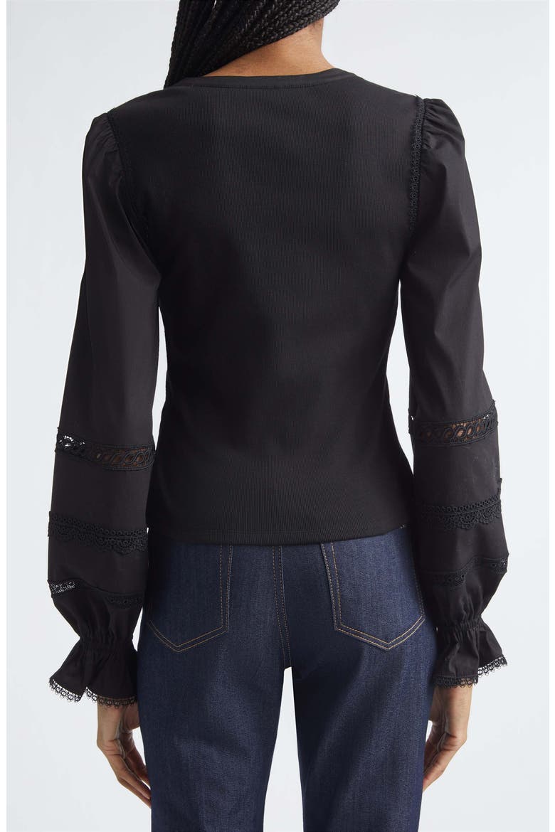 Ginny Lace Trim Puff Sleeve Top, Alternate, color, BLACK/ BLACK