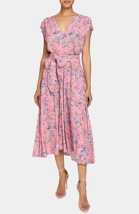 TALIA Cap Sleeve Midi Dress in Stretch Floral Print