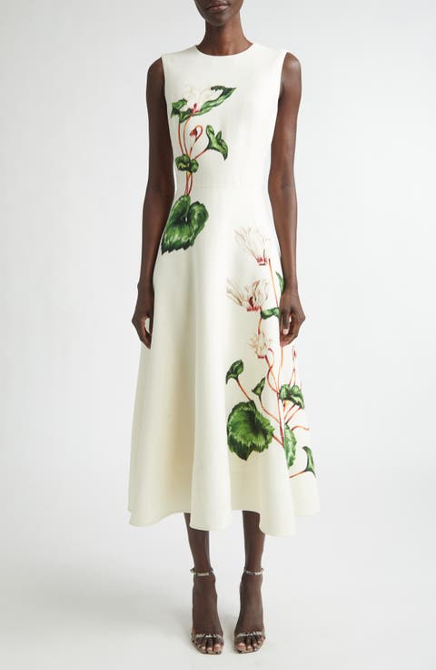 Chiné Cyclamen Virgin Wool Blend Stretch Crepe Fit & Flare Midi Dress