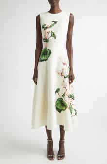 Chiné Cyclamen Virgin Wool Blend Stretch Crepe Fit & Flare Midi Dress