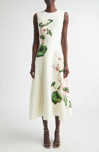 Chiné Cyclamen Virgin Wool Blend Stretch Crepe Fit & Flare Midi Dress