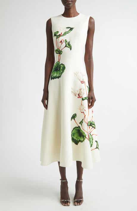 Chiné Cyclamen Virgin Wool Blend Stretch Crepe Fit & Flare Midi Dress