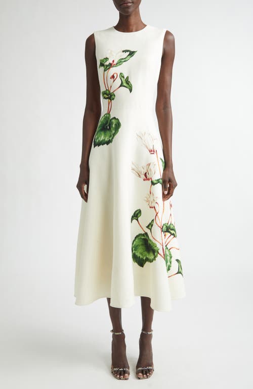 Oscar de la Renta Chiné Cyclamen Virgin Wool Blend Stretch Crepe Fit & Flare Midi Dress in White/ivory at Nordstrom, Size 8