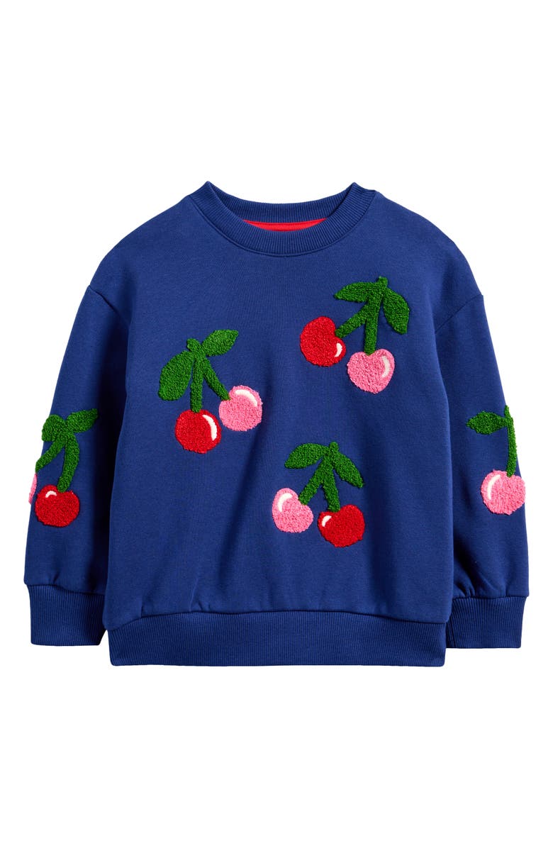 Mini Boden Kids' Cherry Appliqué Graphic Sweatshirt, Main, color,