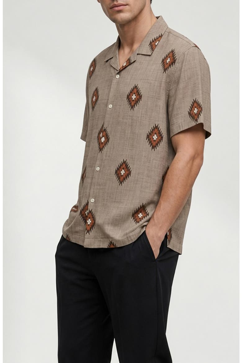 Homer Geometric Print Short Sleeve Shirt, Alternate, color, TAUPE