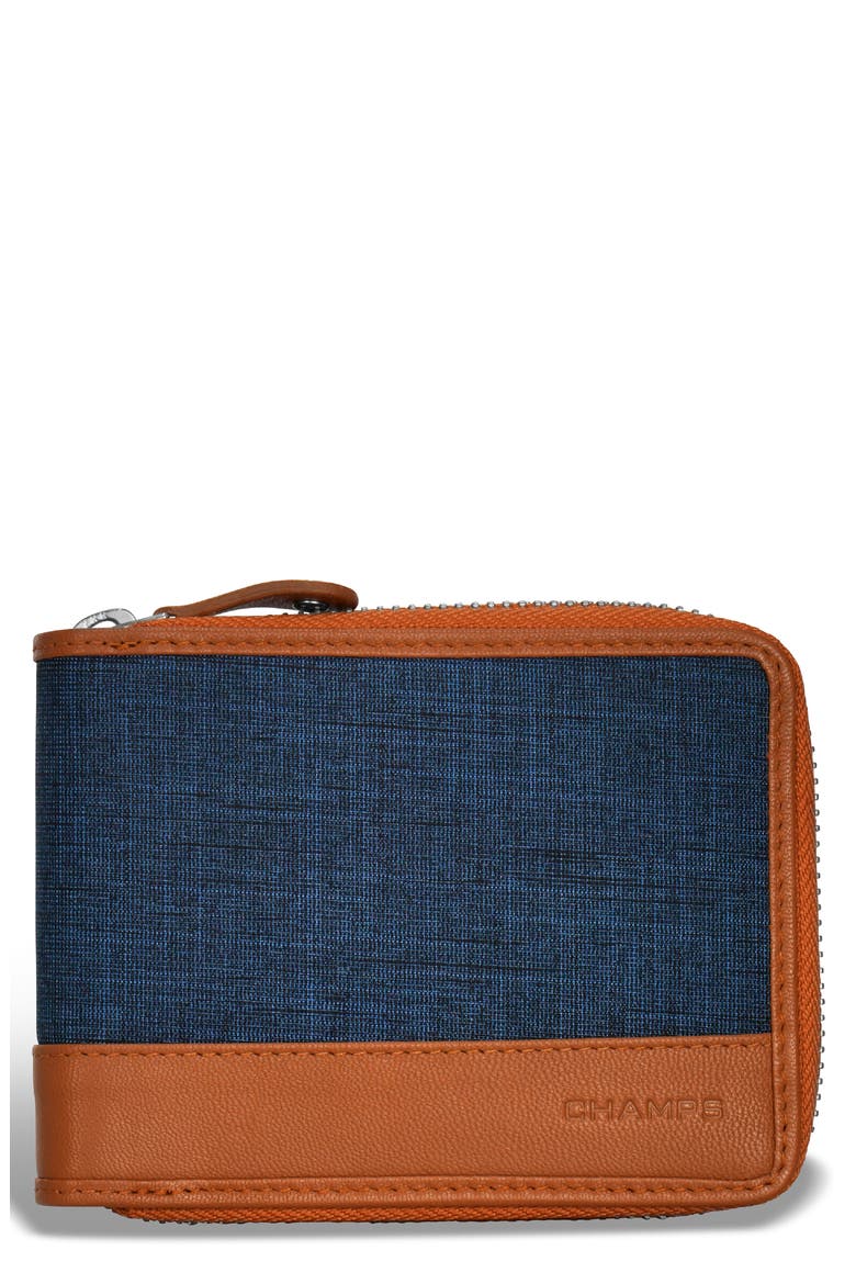 Zip Around Bifold Wallet, Main, color, TAN/ BLUE