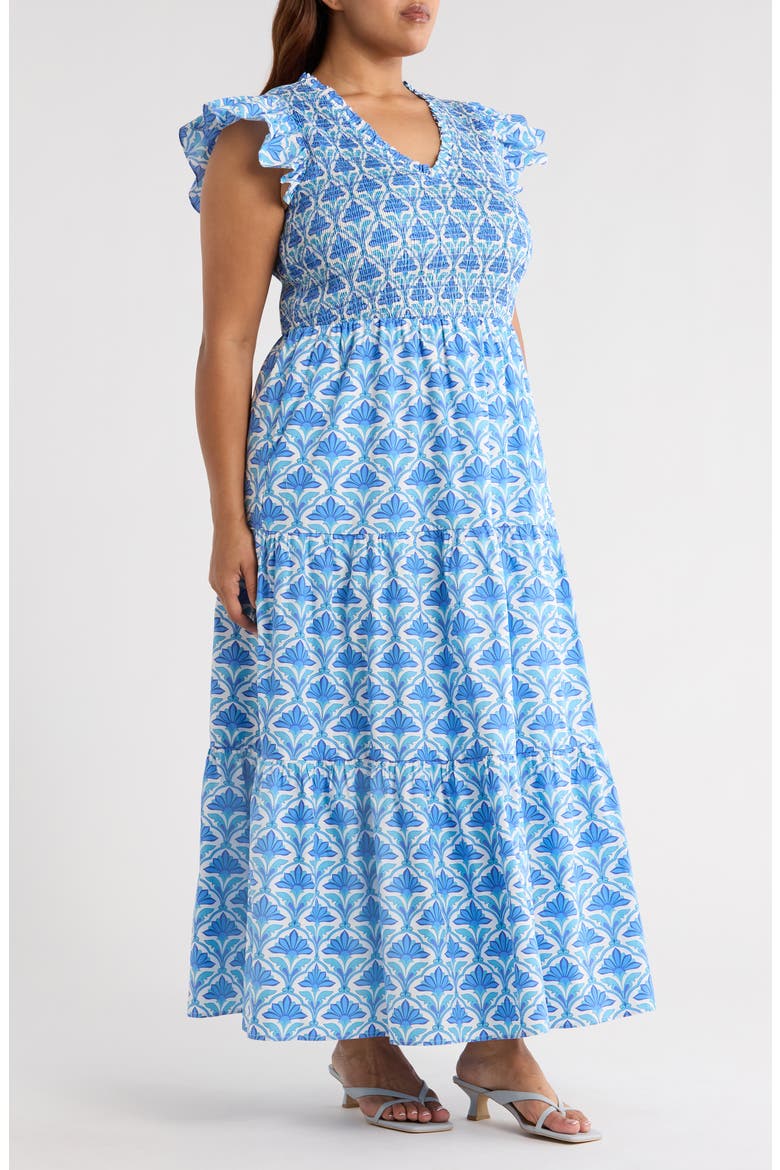 Sunfire Geo Floral Print Cotton Maxi Dress, Alternate, color, BLUE/ WHITE