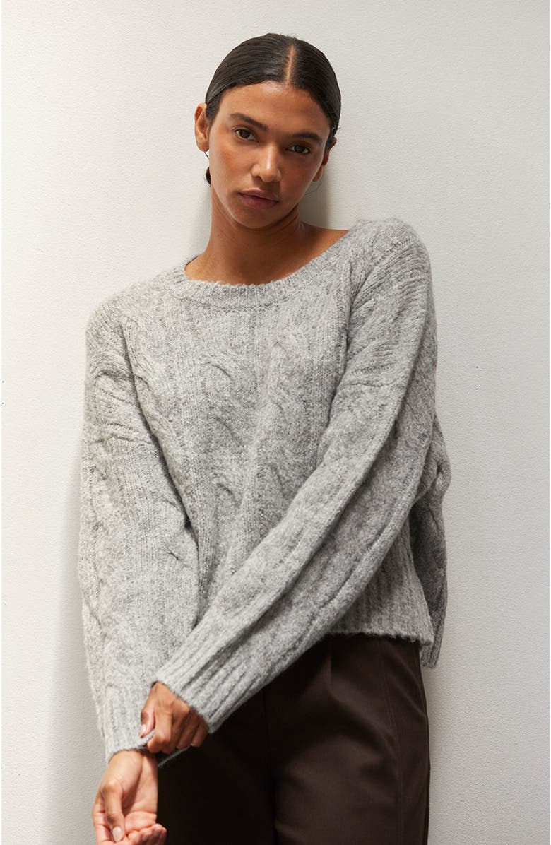 CRESCENT Cable Knit Sweater, Alternate, color, Heather Grey